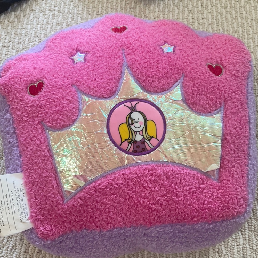 Blankets&Beyond pink & purple plush crown cushion